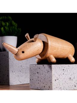 Gibox - Handcrafted Wooden Rhino Showpiece Intricately Carved Animal Miniature Sculpture