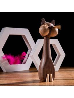 Gibox - Handcrafted Wooden Sitting Cat Figurine | Charming Feline Sculpture and Cat Lovers