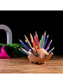 Gibox - Oak Wood Hedgehog Colourful Pencil Stand With Multiple Holes Table Accents