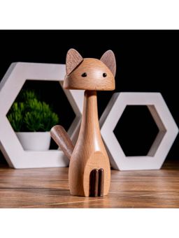 Gibox - Handcrafted Wooden Sitting Cat Figurine - Adorable Feline Accent Piece