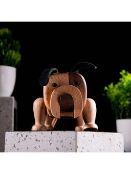 Gibox - Wooden Bulldog Showpiece Tion Canine Sculpture Table Accent for Living Room Office