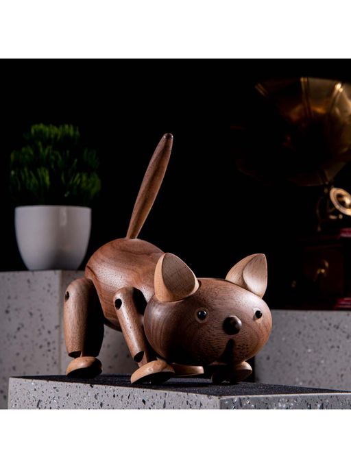 Gibox Wooden Cat Showpiece for Home, Office Funny Table Accent Brown Small Animal Figurine