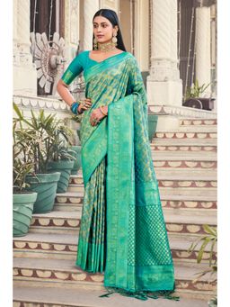 EXCLUSIVA - Blue Banarasi Saree with Unstitched Blouse