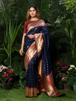 Beatitude - Blue Woven Paithani Saree with Unstitched Blouse