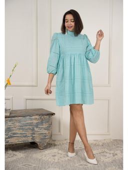 Label Tanvee - Aqua Schiffli Dress