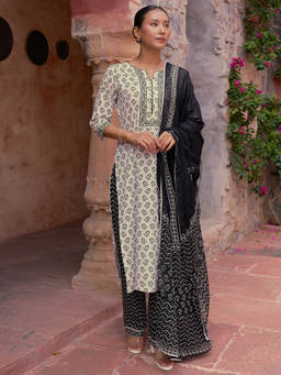 Libas - Off White Pure Cotton Printed Kurta Sets for Women