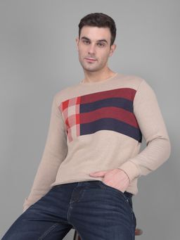 CRIMSOUNE CLUB - Mens Beige Checks Sweatshirt