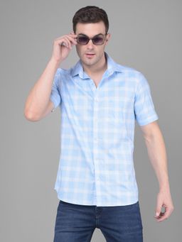 CRIMSOUNE CLUB - Mens Light Blue Checks Shirt