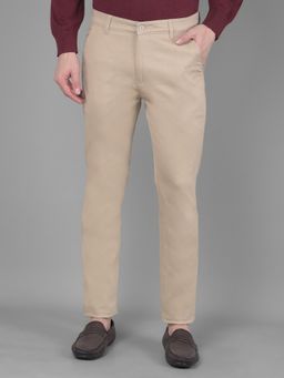 CRIMSOUNE CLUB - Mens Beige Solid Trouser