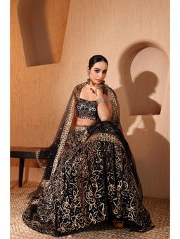 Pooja Popli - Nazakat Black Sequins & Mirror Work Lehenga Set