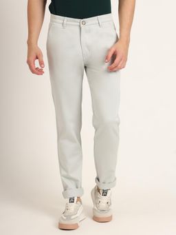 AM SWAN - Premium Cotton Stretch Light Grey Solid Mens Regular Fit Chinos