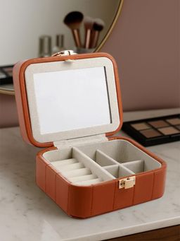 Aarvi Decor - Brown with Mirror Faux Leather Travelling Jewellery Box