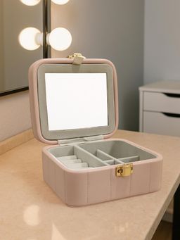 Aarvi Decor - Pink with Mirror Faux Leather Travelling Jewellery Box