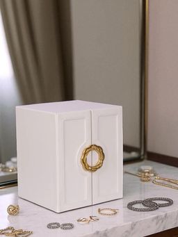 Aarvi Decor - White Faux Leather Multi Drawers Almirah Jewellery Organiser