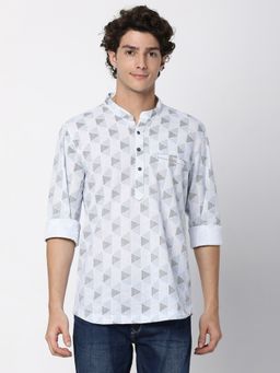 Spykar - Sky Blue Cotton Full Sleeve Printed Kurta for Men