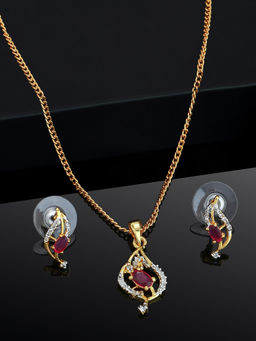 Estele - Gold & Rhodium Plated CZ Caught In a Wave Ruby Necklace Set for Women