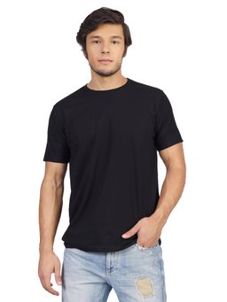 Greylongg - Comfortable Black Mens Round Neck T-Shirt