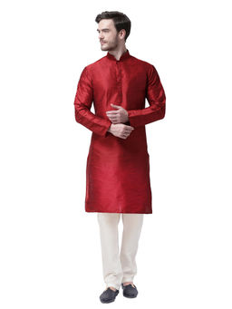 SG LEMAN - Maroon Solid Kurta For Men (Set of 2)