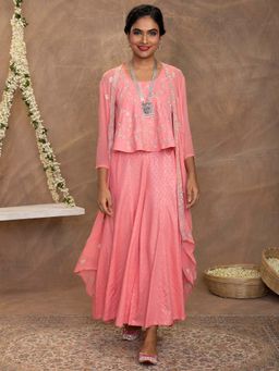 Gajra Gang - Pataka Pink Crop Top With Palazzo & Jacket (Set of 3)