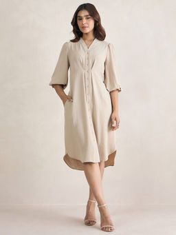 Femmella - Beige Button Down Midi Dress