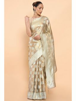 Soch - Women Gold Silk Handloom Saree with Unstitched Blouse