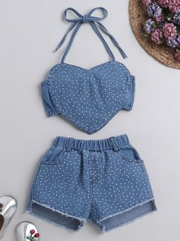 Hopscotch - Girls Navy Polka Dot Print Blouse and Shorts Set