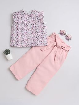 Hopscotch - Girls Peach Floral Print Top and Pant Set