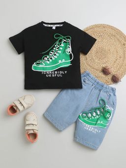 Hopscotch - Boys Black Graphic Print T-Shirt and Shorts Set