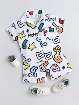Hopscotch - Boys White Text Print Shirt and Shorts Set
