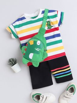 Hopscotch - Boys Multi-Color Stripe Print T-Shirt and Shorts Set