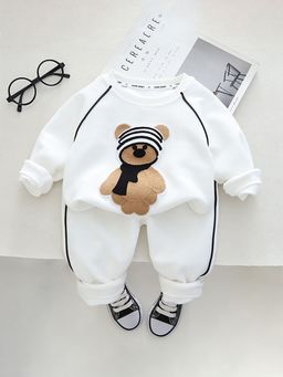 Hopscotch - Unisex White Animal Applique Sweatshirt and Joggers Set