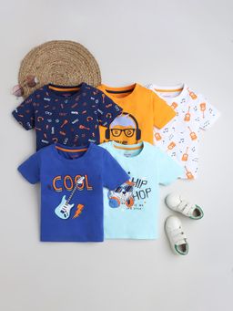 Hopscotch - Boys Multi-Color Graphic Print Tees Pack of 5