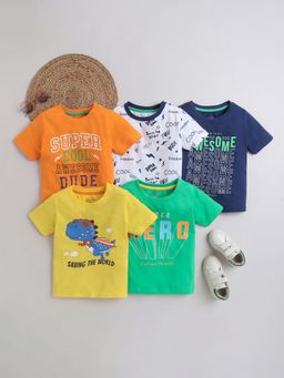 Hopscotch - Boys Multi-Color Graphic Print Tees Pack of 5