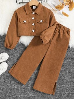 Hopscotch - Girls Brown Solid Blouse and Pant Set
