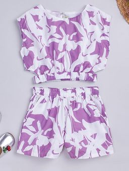 Hopscotch - Girls Purple and White Print Blouse Shorts Set