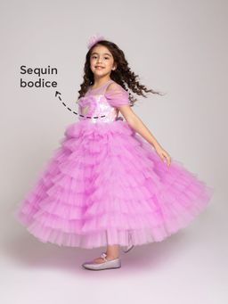 Hopscotch - Sequined Tiered Cold-Shoulder Gown