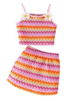 Hopscotch - Girls Multi-Color Textured Blouse and Skirt Set