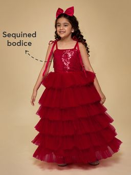 Hopscotch - Sequined Tie-Up Sleeve Gown with Bow Headband