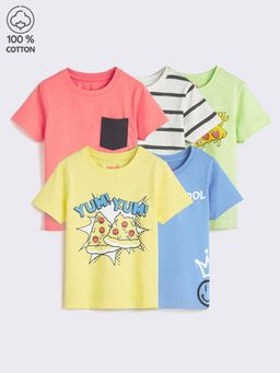 Hopscotch - 5 Pack Bio-Finished Crew Neck Printed T-Shirts