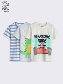 Hopscotch - 3 Pack Bio-Finished Crew Neck Printed T-Shirts