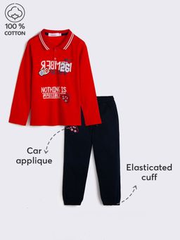 Hopscotch - 2-Piece Pure Cotton Text Print T-Shirt and Joggers