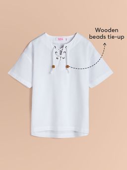 Hopscotch - White Lace-Up Neckline T-Shirt