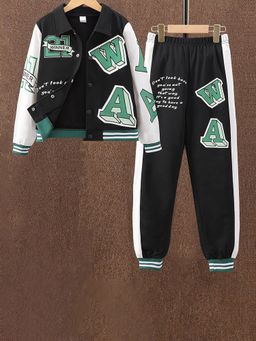 Hopscotch - Boys Black and White Text Print Jacket Jogger Set
