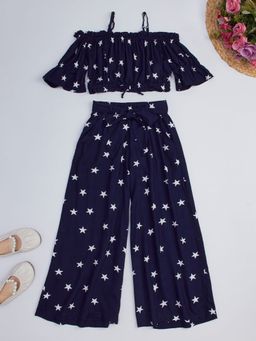 Hopscotch - Girls Navy Star Print Blouse and Pant Set