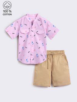 Hopscotch - 2-Piece Pure Cotton All-Over Print Shirt and Shorts