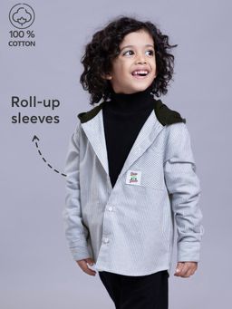 Hopscotch - Pure Cotton Striped Hooded Shirt