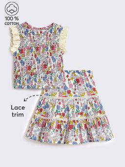 Hopscotch - 2-Piece Pure Cotton Smocked Blouse and Skirt