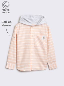 Hopscotch - Pure Cotton Striped Hooded Shirt
