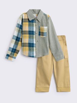 Hopscotch - 2-Piece Plaid and Gingham Print Shirt Joggers