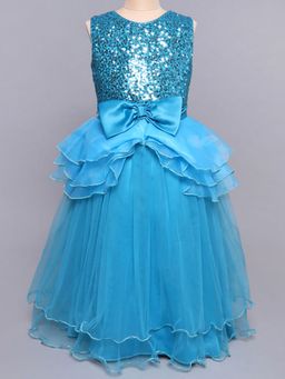 Hopscotch - Girls Blue Sleeveless Sequin Embellished Party Dress